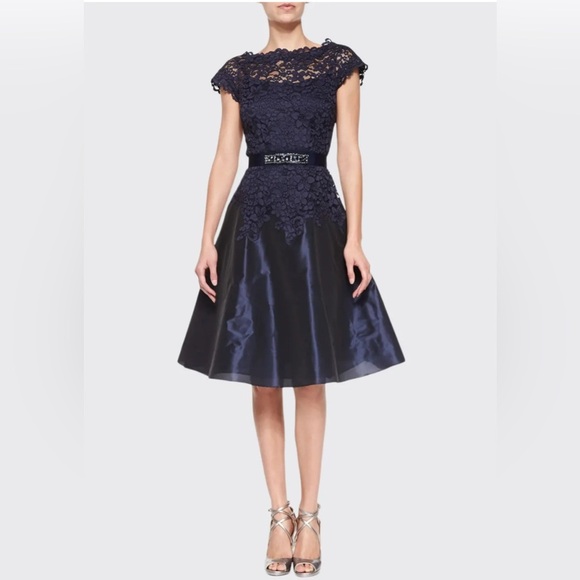 NEW Rickie Freeman for Teri Jon Navy lace and taffeta cocktail Dress 2 - Picture 1 of 13